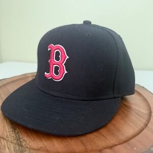 New Era 59FIFTY Boston Red Sox Hat Kids 6 3/4 Black Fitted Baseball Cap MLB